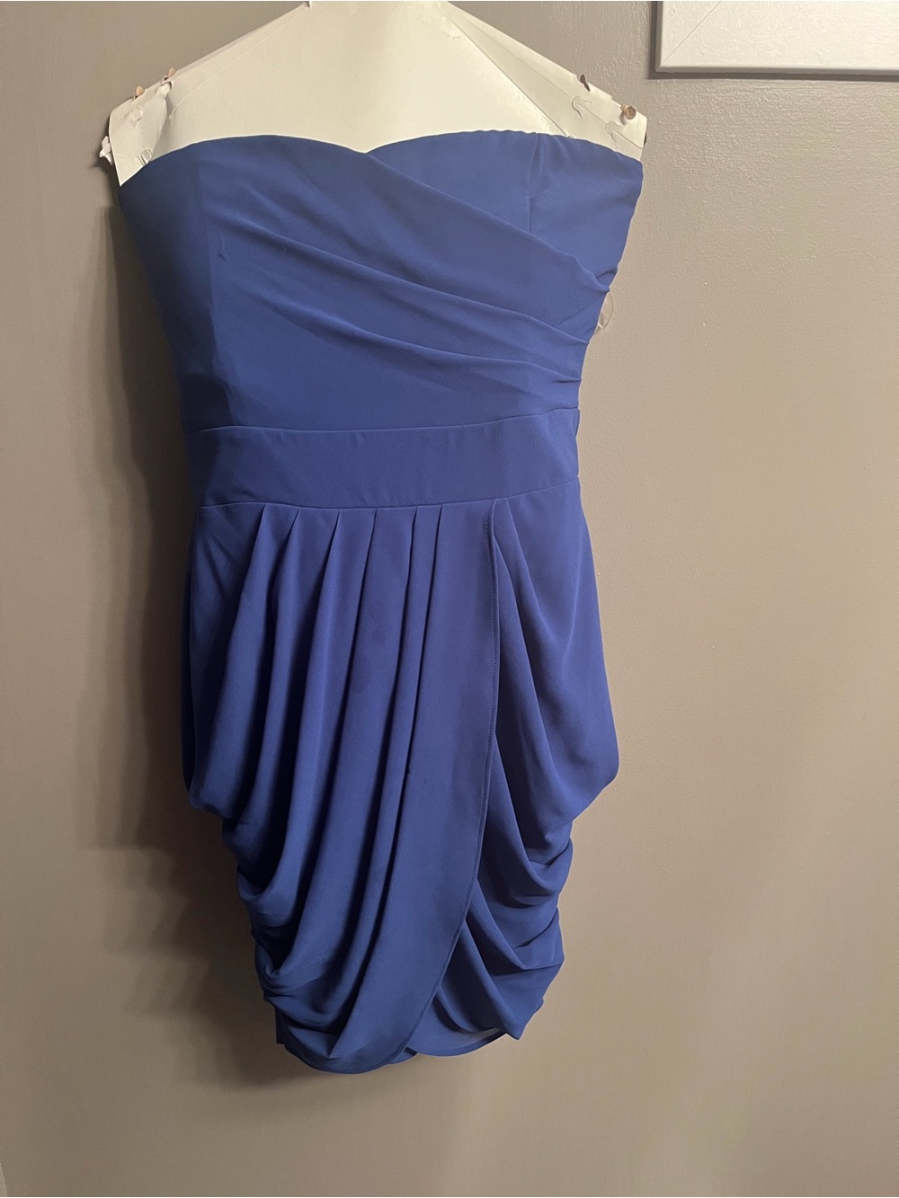 Strapless Blue Draped Cocktail Dress